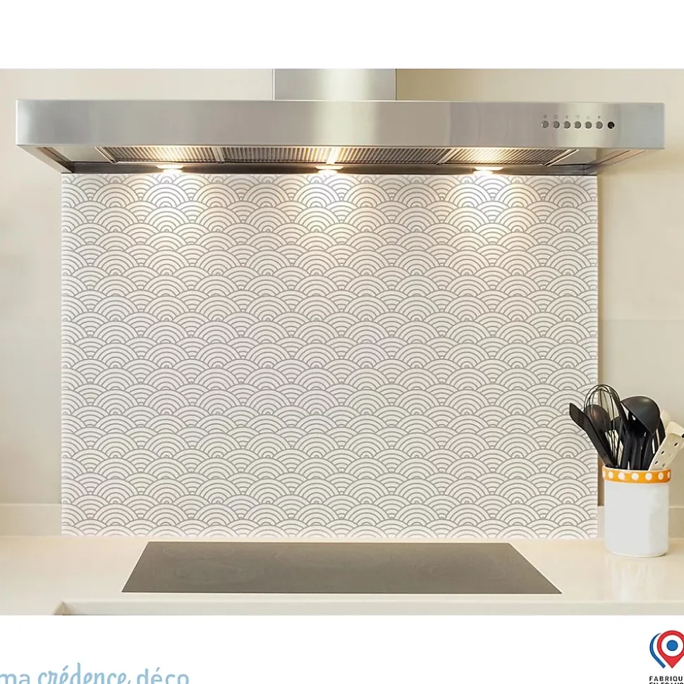 Crédence cuisine fond de hotte Cercles et japon - Verre trempé - L 70 cm x H 60 cm - MaCrédenceDéco