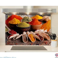 Crédence cuisine fond de hotte Epices colorées 5 - Verre trempé - L 90 cm x H 70 cm - MaCrédenceDéco