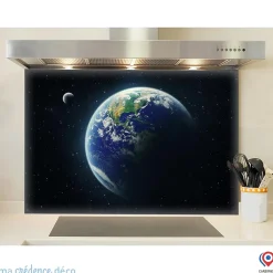 Crédence cuisine fond de hotte La terre vue de l'espace - Verre trempé - L 90 cm x H 50 cm - MaCrédenceDéco