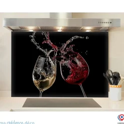 Crédence cuisine fond de hotte Verres à vin rouge et blanc - Verre trempé - L 90 cm x H 70 cm - MaCrédenceDéco