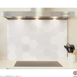 Crédence cuisine fond de hotte hexagone gris léger - Alu composite - L 60 cm x H 45 cm - MaCrédenceDéco