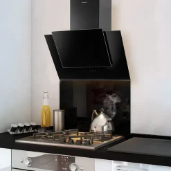 Crédence cuisine fond de hotte verre brillant - Noir l 90 x H 50 cm