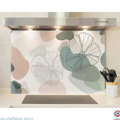 Crédence cuisine fond de hotte fleurs graphiques - Alu composite - L 60 cm x H 45 cm - MaCrédenceDéco