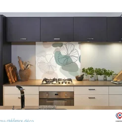 Crédence cuisine fond de hotte fleurs graphiques - Alu composite - L 60 cm x H 45 cm - MaCrédenceDéco