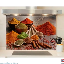 Crédence cuisine fond de hotte Epices colorées - Alu composite - L 60 cm x H 45 cm - MaCrédenceDéco
