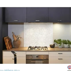 Crédence cuisine fond de hotte carrelage et cercles - Alu composite - L 60 cm x H 45 cm - MaCrédenceDéco
