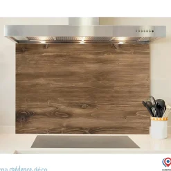 Crédence cuisine fond de hotte Bois - Verre trempé - L 70 cm x H 60 cm - MaCrédenceDéco