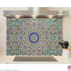 Crédence cuisine fond de hotte Carrelage arabesque - Alu composite - L 90 cm x H 60 cm - MaCrédenceDéco