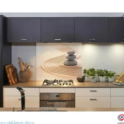 Crédence cuisine fond de hotte Galets zen 3 - Alu composite - L 60 cm x H 45 cm - MaCrédenceDéco