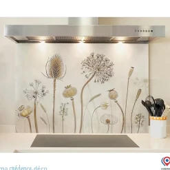 Crédence cuisine fond de hotte fleurs et pissenlits 3 - Alu composite - L 70 cm x H 60 cm - MaCrédenceDéco