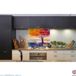 Crédence cuisine fond de hotte Arbre coloré - Alu composite - L 90 cm x H 60 cm - MaCrédenceDéco