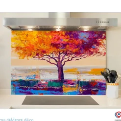 Crédence cuisine fond de hotte Arbre coloré - Alu composite - L 90 cm x H 60 cm - MaCrédenceDéco