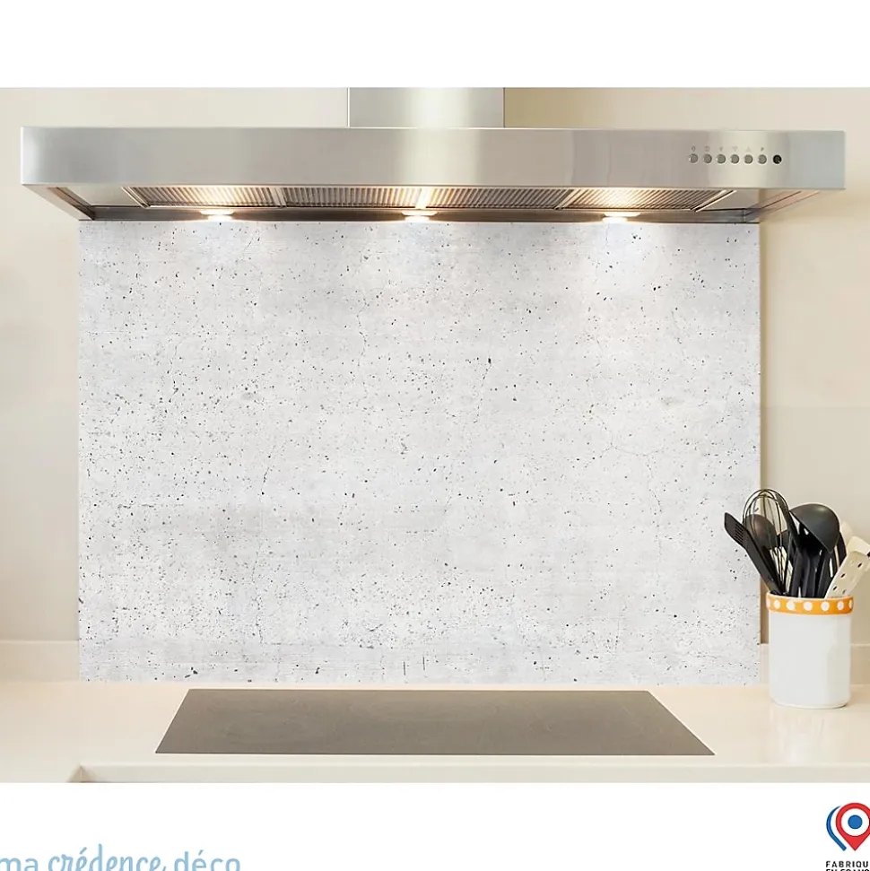 Crédence cuisine fond de hotte Béton brut - Alu composite - L 60 cm x H 45 cm - MaCrédenceDéco