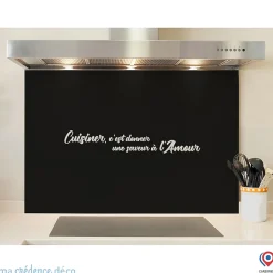 Crédence cuisine fond de hotte Cuisinier, c'est donner une saveur à l'amour 2 - Verre trempé - L 90 cm x H 70 cm - MaCrédenceDéco