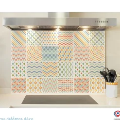 Crédence cuisine fond de hotte Carreaux ciment modernes - Verre trempé - L 90 cm x H 50 cm - MaCrédenceDéco