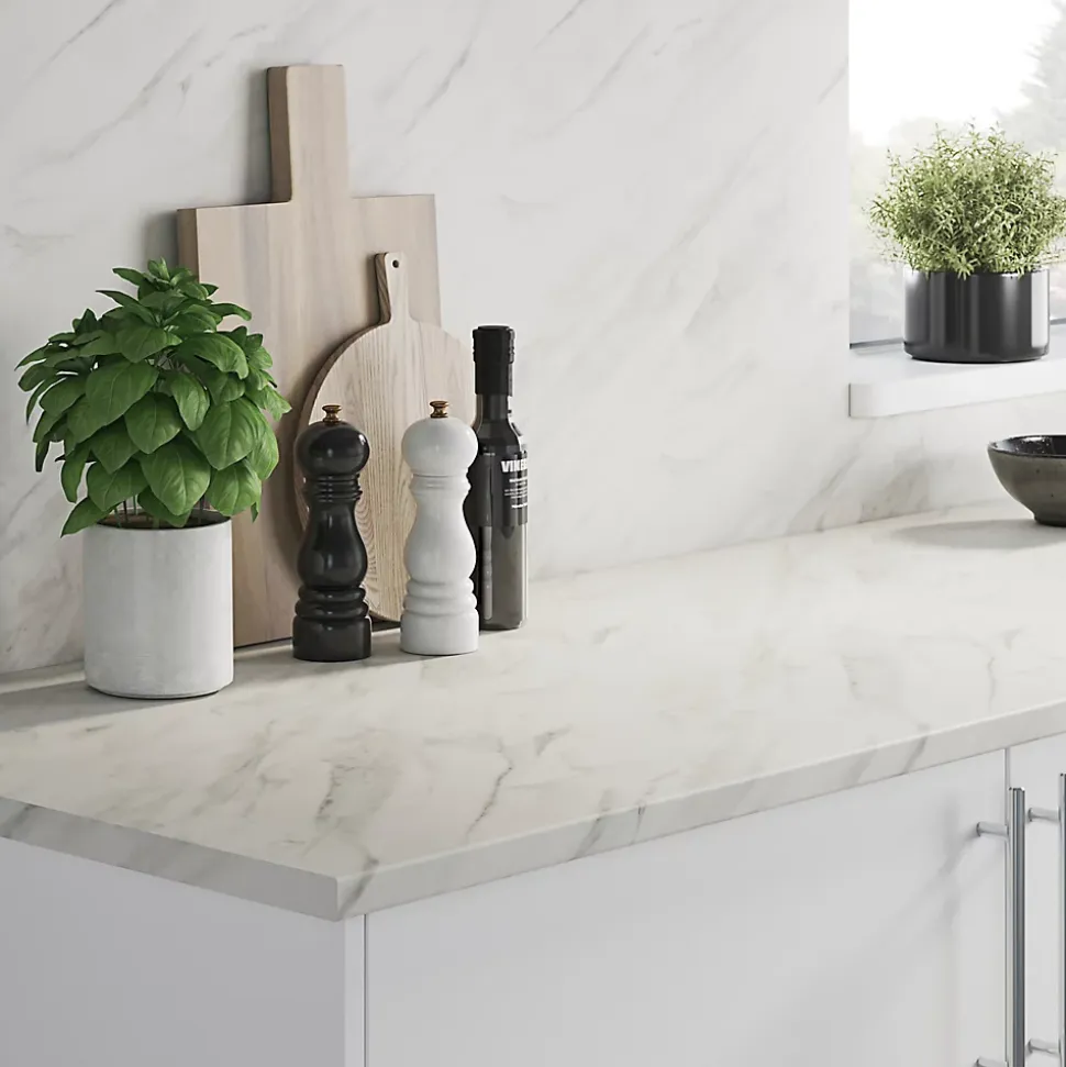 Crédence de cuisine aspect marbre blanc GoodHome Algiata l. 300 cm x H. 60 cm x Ep. 8 mm