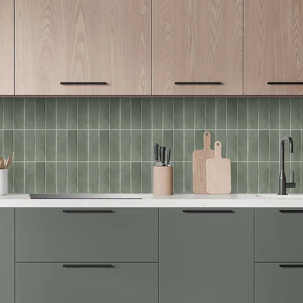 Crédence de cuisine décor Zellige vert l. 200 x H. 60 x Ep. 0,3 cm