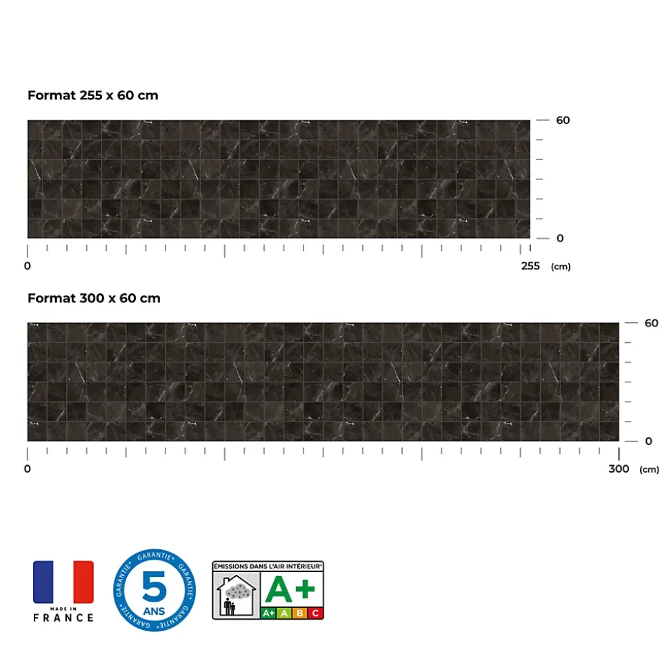 Crédence de cuisine effet marbre noir IDPanneaux L. 300 x H. 60 cm