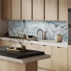 Crédence de cuisine effet marbre bleu lagon IDPanneaux L. 300 x H. 60 cm