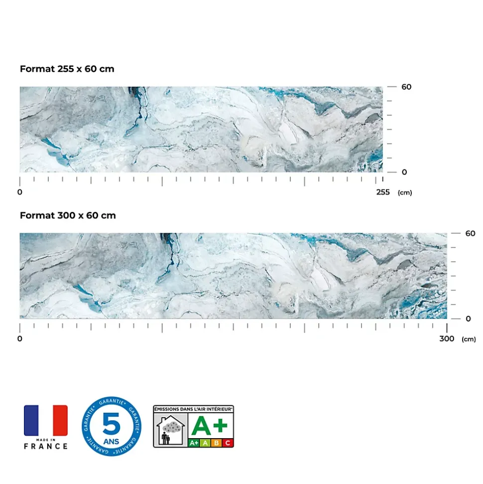 Crédence de cuisine effet marbre bleu lagon IDPanneaux L. 300 x H. 60 cm