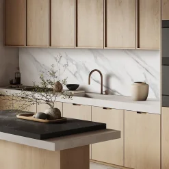 Crédence de cuisine effet marbre blanc IDPanneaux L. 255 x H. 60 cm