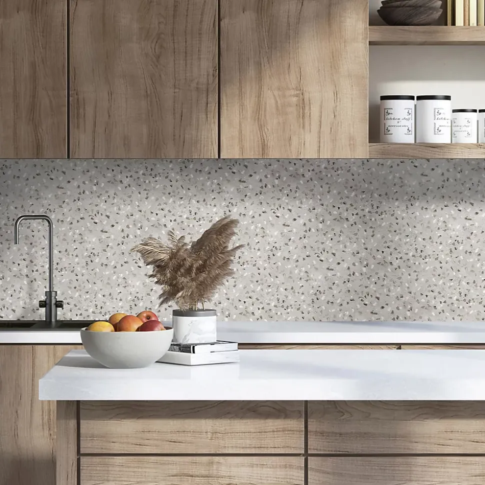 Crédence de cuisine effet terrazzo gris IDPanneaux L. 300 x H. 60 cm