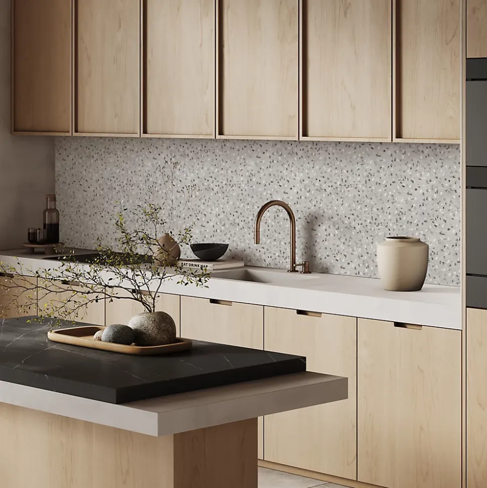 Crédence de cuisine effet terrazzo gris IDPanneaux L. 300 x H. 60 cm