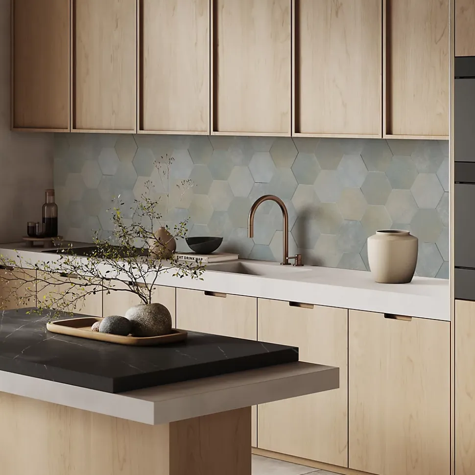 Crédence de cuisine effet travertin vert sauge IDPanneaux L. 255 x H. 60 cm