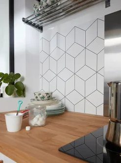 Crédence de cuisine réversible GoodHome décor géométrique blanc l. 180 cm x H. 60 cm x Ep. 3 mm