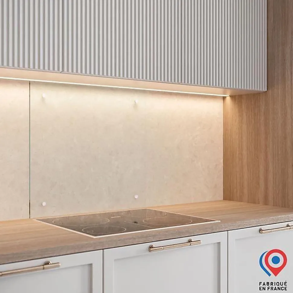 Crédence fond de hotte AURYS verre transparent 700x600 mm 6 mm 4 trous