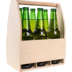 Creative Deco Porte-Bière en Bois pour 6 Bouteilles - Coffret 24x16x30 cm - Panier Cadeau Homme - Range-Bouteilles Pratique