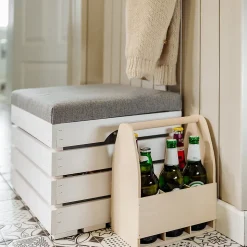 Creative Deco Porte-Bière en Bois pour 6 Bouteilles - Coffret 24x16x30 cm - Panier Cadeau Homme - Range-Bouteilles Pratique