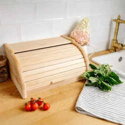 Creative Home Boîte à Pain Naturel - 38 x 28,5 x 17,5 cm (+/- 1 cm) - Boite a Pain Bois - Huche Pain - Corbeille a Pain