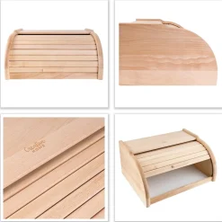 Creative Home Boîte à Pain Naturel - 38 x 28,5 x 17,5 cm (+/- 1 cm) - Boite a Pain Bois - Huche Pain - Corbeille a Pain