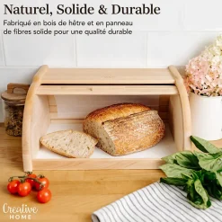 Creative Home Boîte à Pain Naturel - 38 x 28,5 x 17,5 cm (+/- 1 cm) - Boite a Pain Bois - Huche Pain - Corbeille a Pain