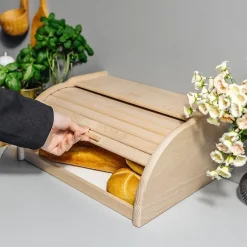 Creative Home Boîte à Pain Naturel - 38 x 28,5 x 17,5 cm (+/- 1 cm) - Boite a Pain Bois - Huche Pain - Corbeille a Pain
