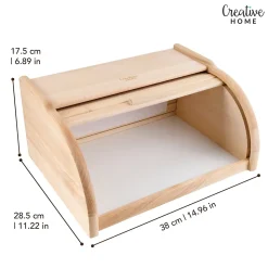 Creative Home Boîte à Pain Naturel - 38 x 28,5 x 17,5 cm (+/- 1 cm) - Boite a Pain Bois - Huche Pain - Corbeille a Pain
