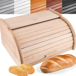 Creative Home Boîte à Pain Naturel - 38 x 28,5 x 17,5 cm (+/- 1 cm) - Boite a Pain Bois - Huche Pain - Corbeille a Pain