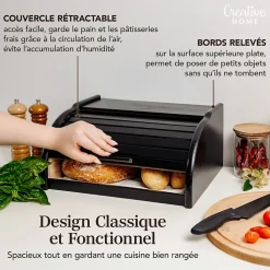 Creative Home Boîte à Pain Noir - 38 x 28,5 x 17,5 cm (+/- 1 cm) - Boite a Pain Bois - Huche à Pain - Boite en Bois