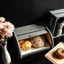 Creative Home Boîte à Pain Gris - 38 x 28,5 x 17,5 cm (+/- 1 cm) - Boite a Pain Bois - Huche à Pain - Boite en Bois