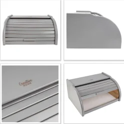 Creative Home Boîte à Pain Gris - 38 x 28,5 x 17,5 cm (+/- 1 cm) - Boite a Pain Bois - Huche à Pain - Boite en Bois