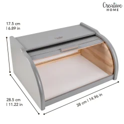 Creative Home Boîte à Pain Gris - 38 x 28,5 x 17,5 cm (+/- 1 cm) - Boite a Pain Bois - Huche à Pain - Boite en Bois