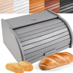 Creative Home Boîte à Pain Gris - 38 x 28,5 x 17,5 cm (+/- 1 cm) - Boite a Pain Bois - Huche à Pain - Boite en Bois