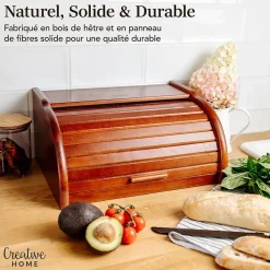 Creative Home Boîte à Pain Brun - 38 x 28,5 x 17,5 cm (+/- 1 cm) - Boite a Pain Bois - Huche à Pain - Boite en Bois