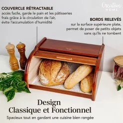 Creative Home Boîte à Pain Brun - 38 x 28,5 x 17,5 cm (+/- 1 cm) - Boite a Pain Bois - Huche à Pain - Boite en Bois