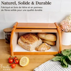 Creative Home Boîte à Pain Aulne - 38 x 28,5 x 17,5 cm (+/- 1 cm) - Boite a Pain Bois - Huche à Pain - Boite en Bois