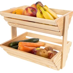 Creative Home Corbeille à Fruits en Bois à Deux Étages 36x28x30cm - Panier de Fruits - Fruits Légumes - Stockage et Organisation