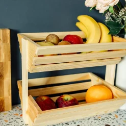 Creative Home Corbeille à Fruits en Bois à Deux Étages 36x28x30cm - Panier de Fruits - Fruits Légumes - Stockage et Organisation