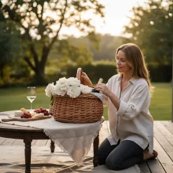 Creative Home Grand Panier Osier Avec Anse 43 x 33 x 40 cm - Panier Champignons Léger Naturel