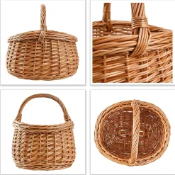 Creative Home Grand Panier Osier Avec Anse 43 x 33 x 40 cm - Panier Champignons Léger Naturel